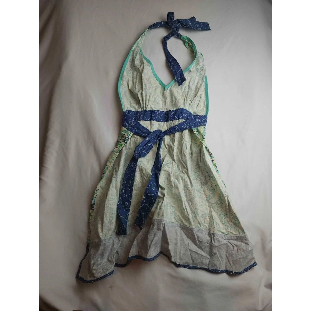 Now Designs Halter Apron Women Size One Size Blue Floral Woven Cooking Kitchen